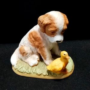 Vintage Homco Puppy Dog With Duckling Porcelain Figurine